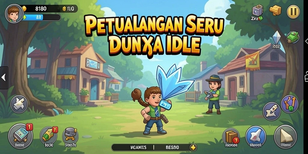 Screenshot dari gameplay menarik 8180 yang menunjukkan karakter dan upgrade.