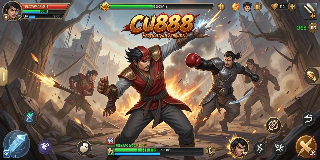 Gameplay CU888 yang seru dengan pertarungan karakter yang dinamis.