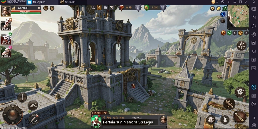 Tangkapan layar utama GAMERP menampilkan aksi menara pertahanan yang intens dan strategis.