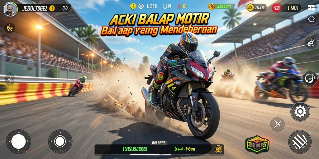 Tampilan gameplay menegangkan balapan motor JEBOLTOGEL.
