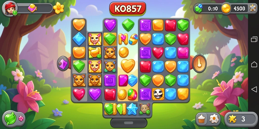 Screenshot gameplay KO857 menampilkan tantangan Match-3 yang seru.