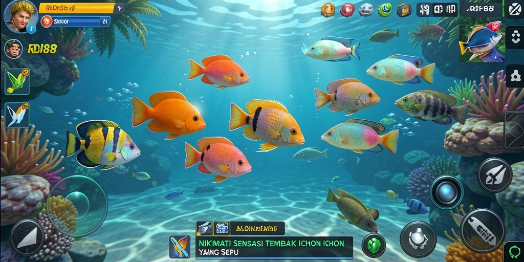 Tampilan gameplay RDI88 dengan aksi menembak ikan yang seru.